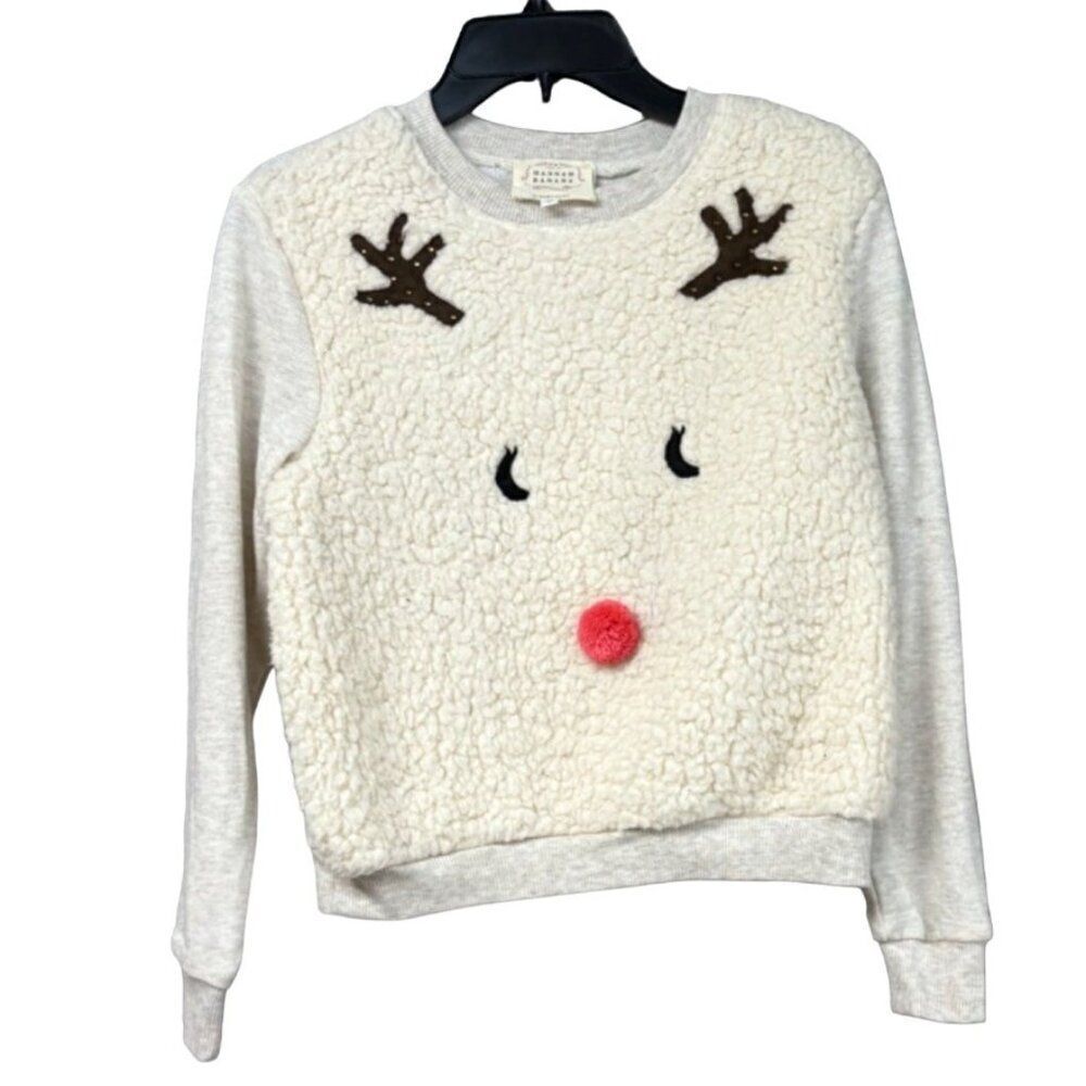 Hannah Banana Kid’s Mixed Media Holiday Sweatshirt, Sz. 10, Cream